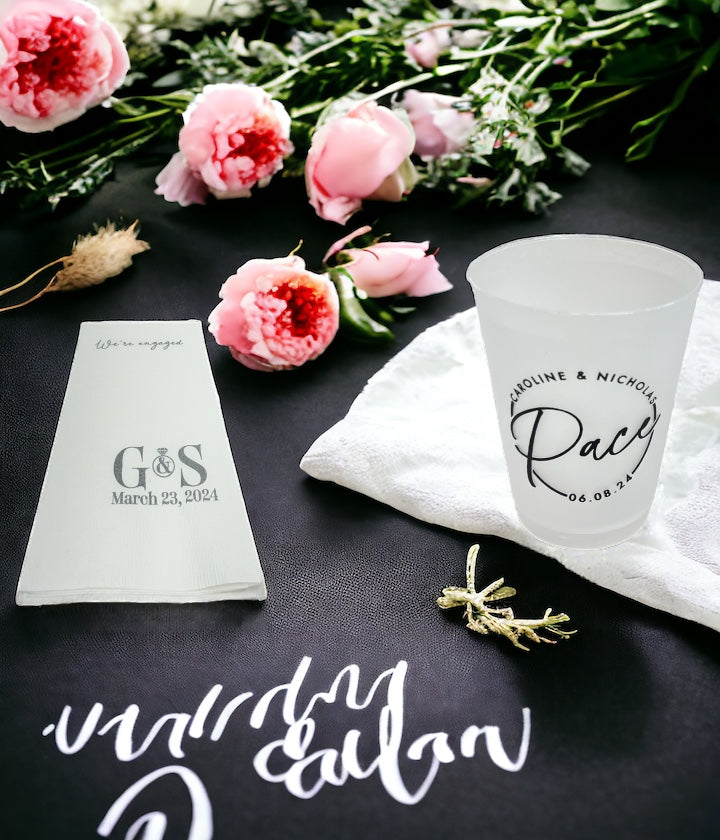 custom wedding napkins - custom frosted cups