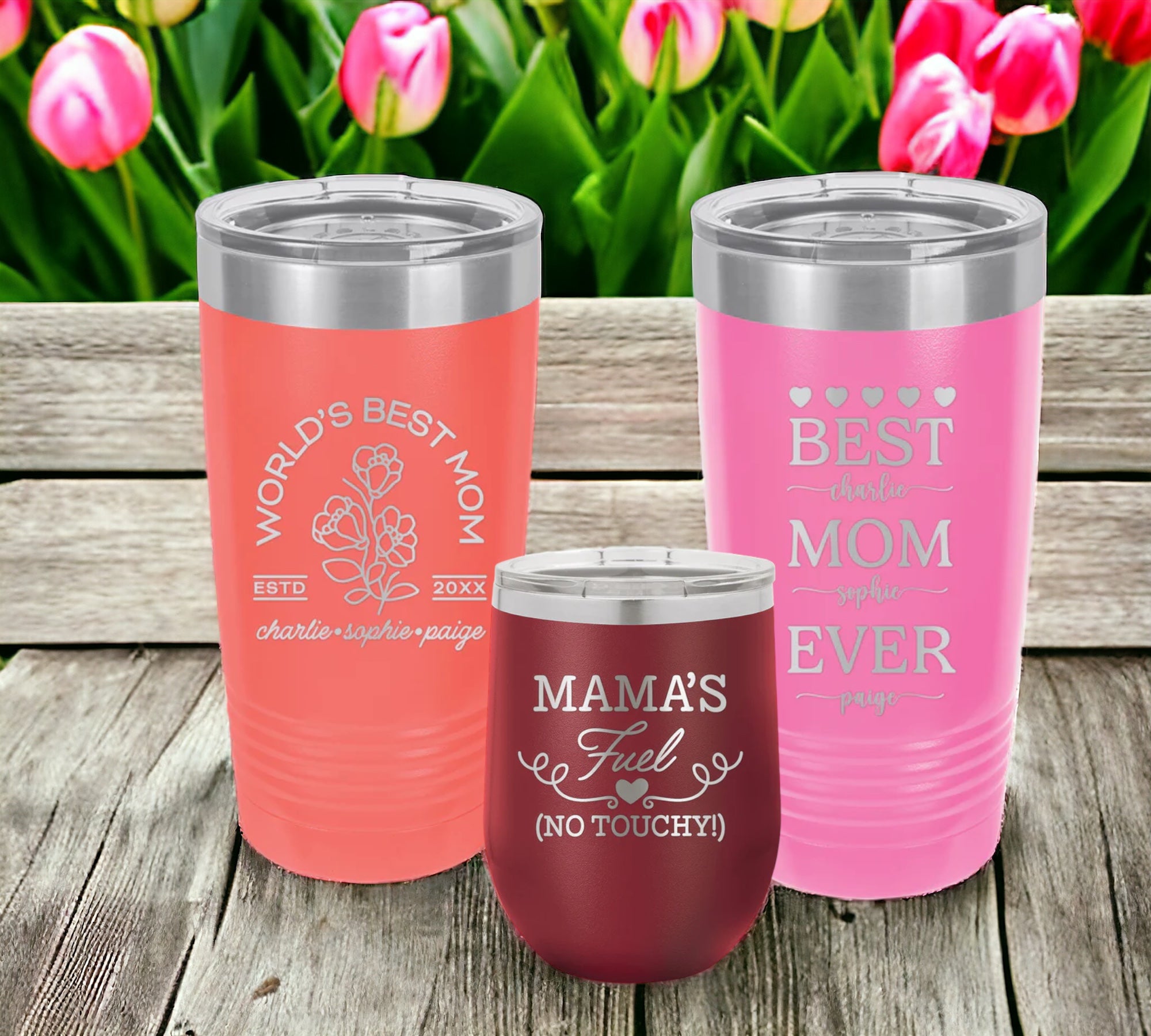 mother's day gifts, tumblers, and custom napkins and cups