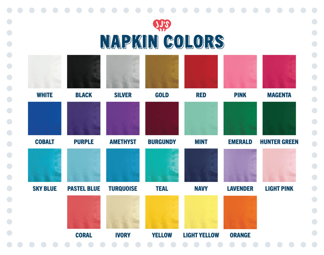 3 Ply Napkin color chart for Your Personalized cocktail napkins