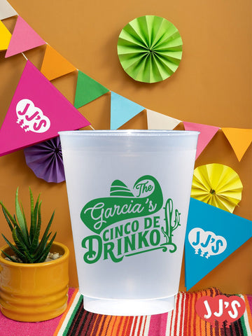 Cinco de Drinko Fiesta Custom Frosted Cups - JJ's Party House: Custom Party Favors, Napkins & Cups