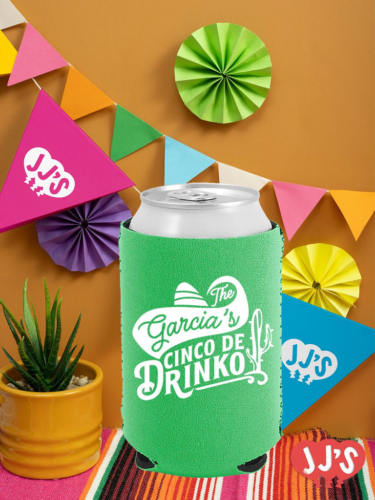 Cinco de Drinko Fiesta Fun Custom Neoprene Can Coolers - JJ's Party House: Custom Party Favors, Napkins & Cups