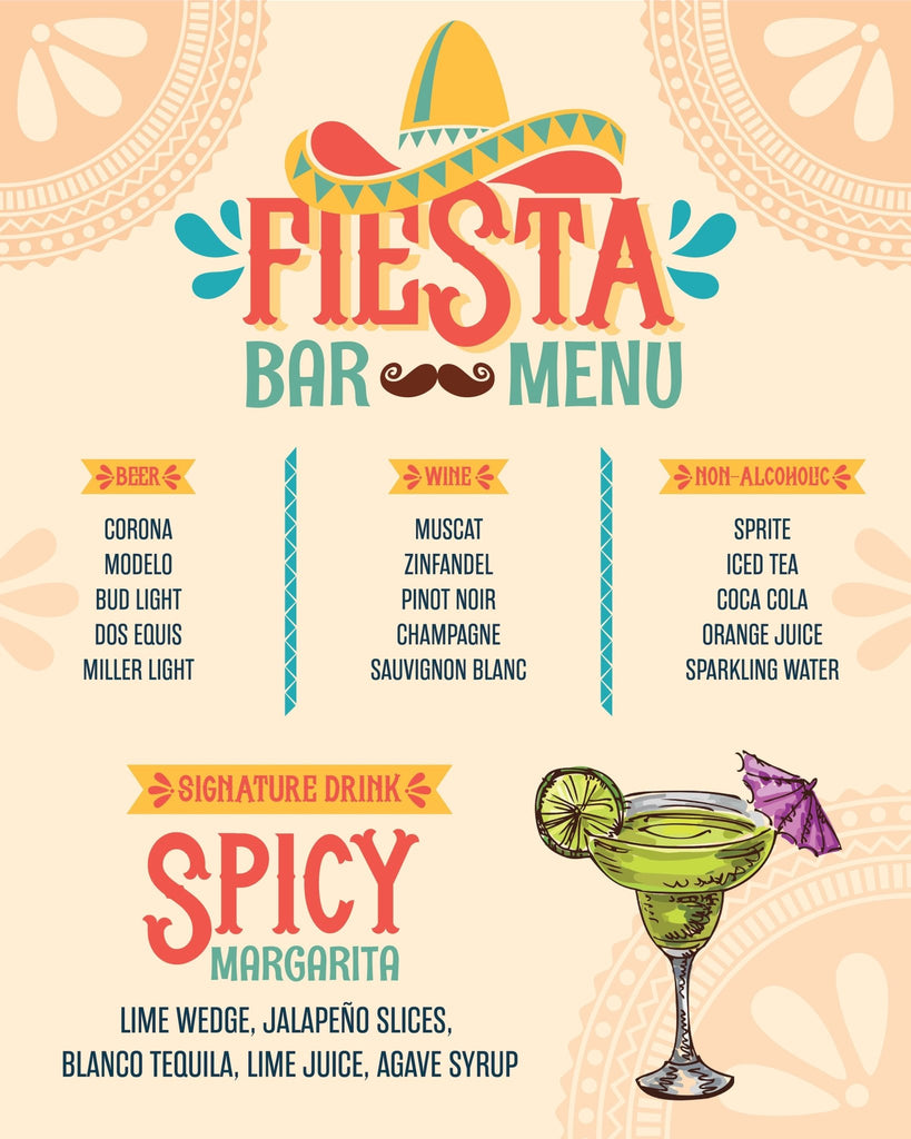 Classic Fiesta Bar Menu Sign - JJ's Party House: Custom Party Favors, Napkins & Cups