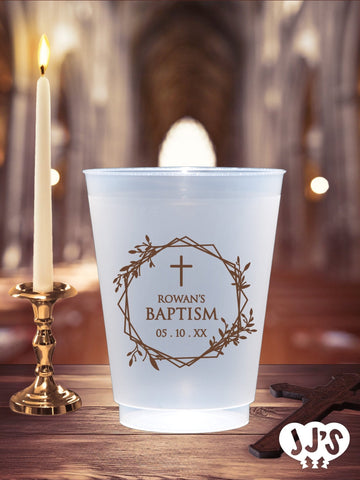 Cross and Wreath Baptism Custom Frosted Cups - JJ's Party House: Custom Party Favors, Napkins & Cups