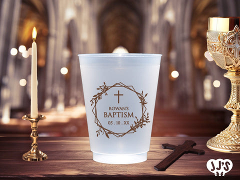 Cross and Wreath Baptism Custom Frosted Cups - JJ's Party House: Custom Party Favors, Napkins & Cups