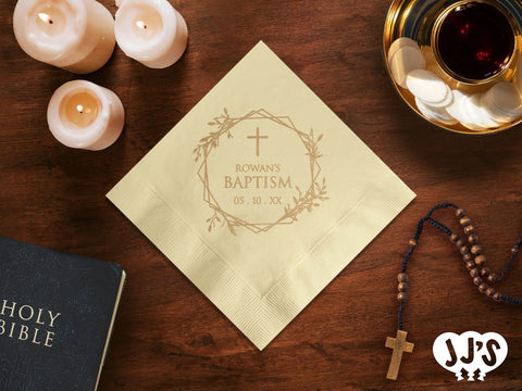 Cross and Wreath Baptism Custom Napkins - JJ's Party House: Custom Party Favors, Napkins & Cups