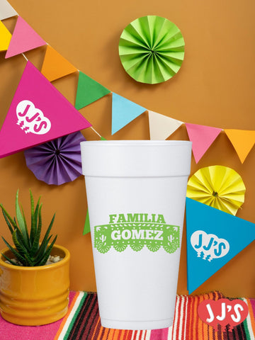 Familia Papel Picado Custom Foam Cups - JJ's Party House: Custom Party Favors, Napkins & Cups