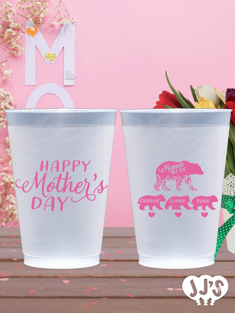 Happy Mothers Day Mama Bear Custom Frosted Cups - JJ's Party House: Custom Party Favors, Napkins & Cups