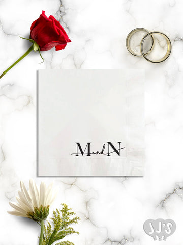 Modern Monogram in Black and White Wedding Party Napkins - JJ's Party House: Custom Party Favors, Napkins & Cups