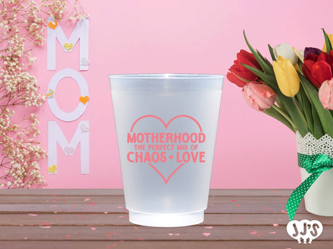 Motherhood The Perfect Mix of Chaos and Love Custom Frosted Cups - JJ's Party House: Custom Party Favors, Napkins & Cups