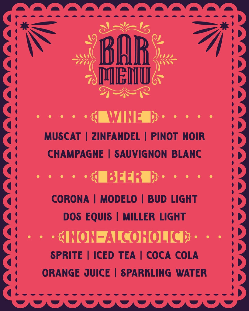 Papel Picado Fiesta Bar Menu Sign - JJ's Party House: Custom Party Favors, Napkins & Cups