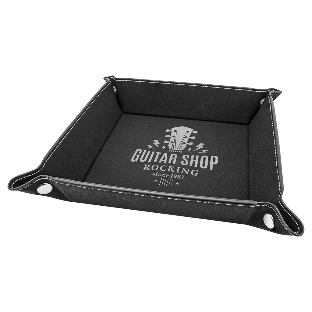 Personalizable Black & SIlver Leatherette Tray with Snaps 6