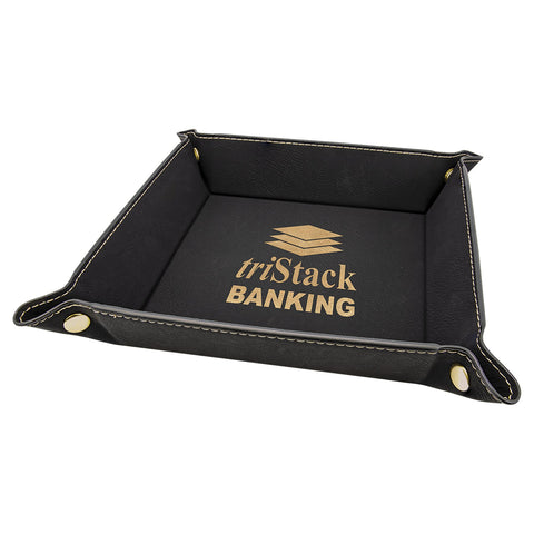 Personalized Black and Gold Leatherette Tray with Snaps 6