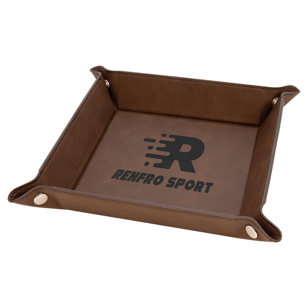 Personalized Dark Brown Leatherette Tray with Snaps 6