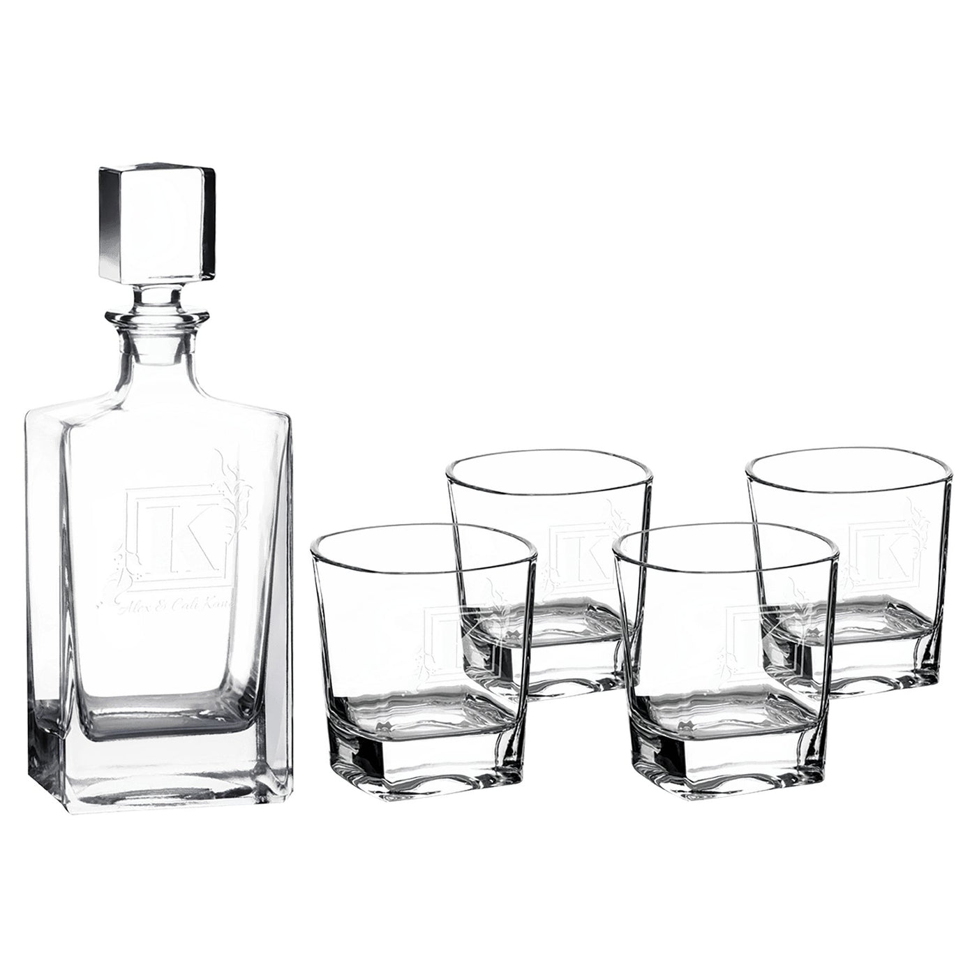 Rectangle Glass Decanter Set w/ Four Glasses - JJ's Party House: Custom Party Favors, Napkins & Cups