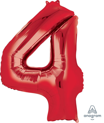Red 4 Number Balloon 34'' - JJ's Party House: Custom Party Favors, Napkins & Cups