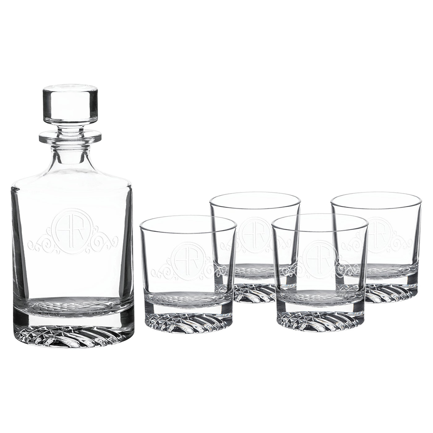Round Glass Decanter Set w/ Four Glasses - JJ's Party House: Custom Party Favors, Napkins & Cups
