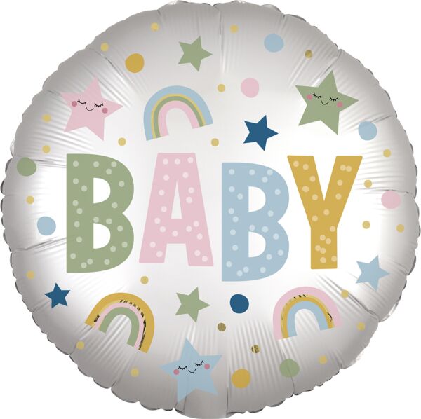 Satin Natural Baby Pastel Rainbows Baby Shower Mylar Balloon, 18" - JJ's Party House McAllen, TX