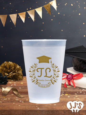Script Monogrammed Personalized Graduation Frosted Cups - JJ's Party House: Custom Party Favors, Napkins & Cups