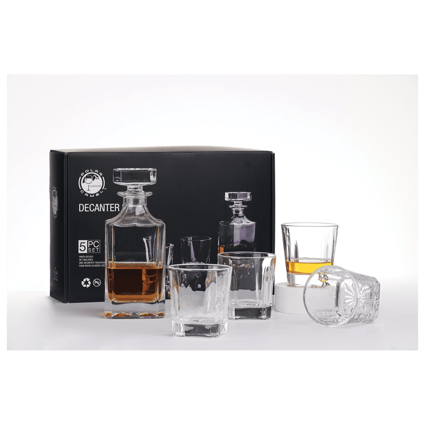Square Glass Decanter Set w/ Four Glasses - JJ's Party House: Custom Party Favors, Napkins & Cups