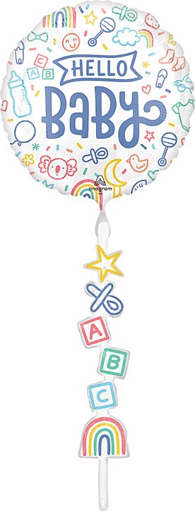 Sweet Baby Shapes Hello Baby Shower Mylar Jumbo Balloon 67" - JJ's Party House McAllen, TX