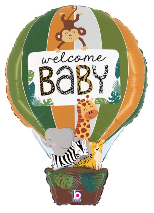 Zoo Animals Welcome Baby Jumbo Mylar Balloon, 42" - JJ's Party House McAllen, TX