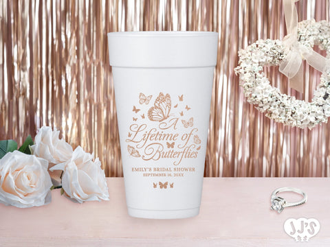 A Lifetime of Butterflies Personalized Bridal Shower Foam Cups - JJ's Party House