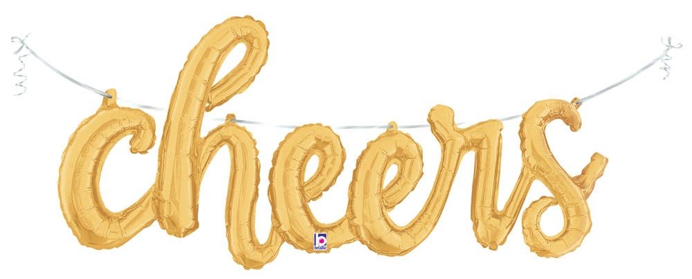 Air-Filled Gold Cheers Cursive Letter Balloon Banner - JJ's Party House