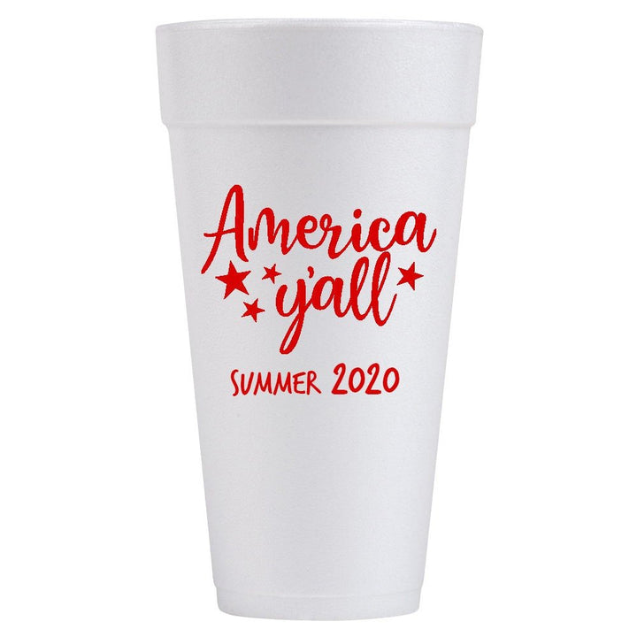 America Y'all Patriotic Summer 24oz Foam Barbecue Cups 25ct - Land of the Free Home of the Brave - JJ's Party House