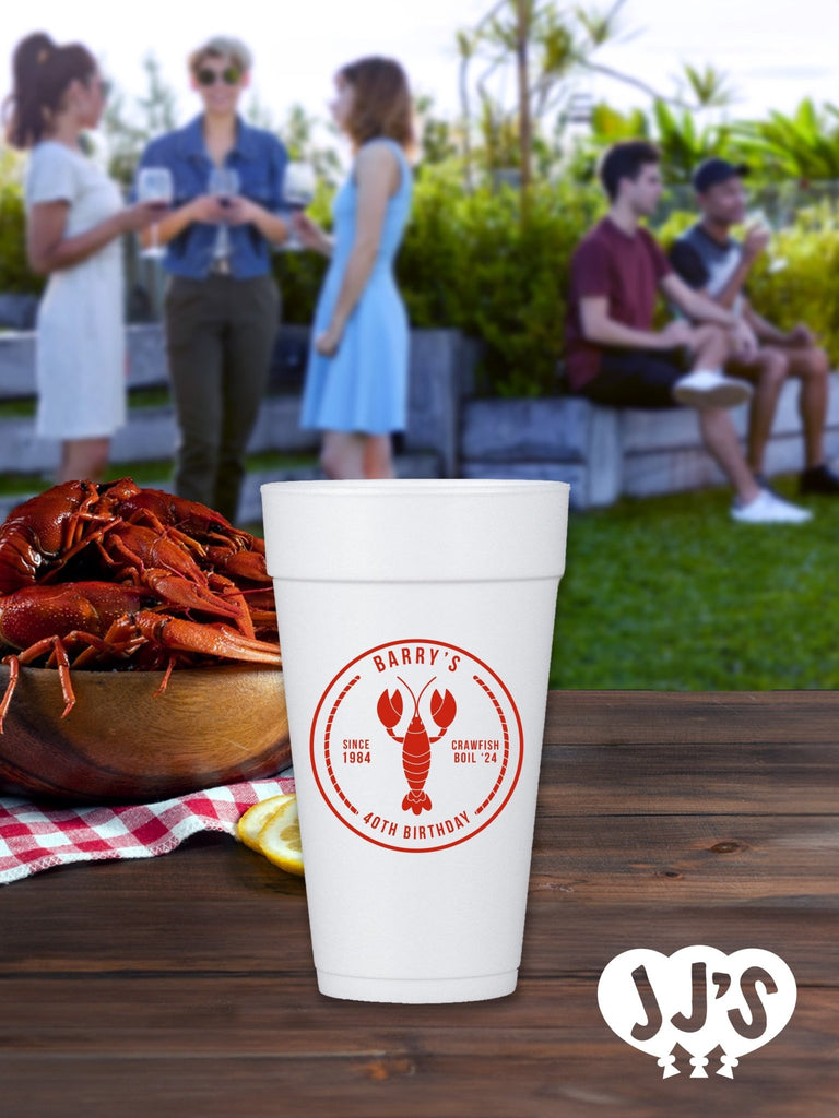 Bayou Birthday Bash Crawfish Boil Custom Foam Cups - JJ's Party House - Custom Frosted Cups and Napkins
