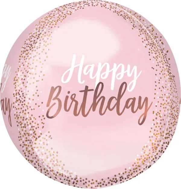 Blush Happy Birthday Orbz Balloon 16" - JJ's Party House: Birthday,Balloons,Favors,Gifts