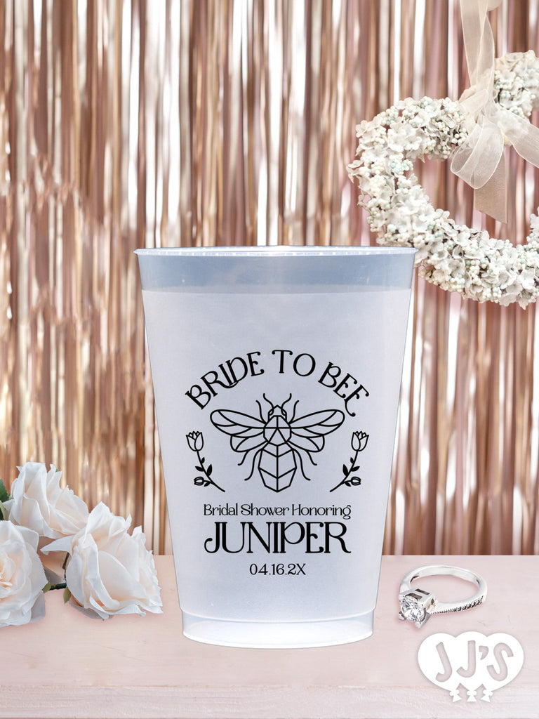 Bride to Bee Bridal Shower Personalized Frosted Plastic Cups - JJ's Party House