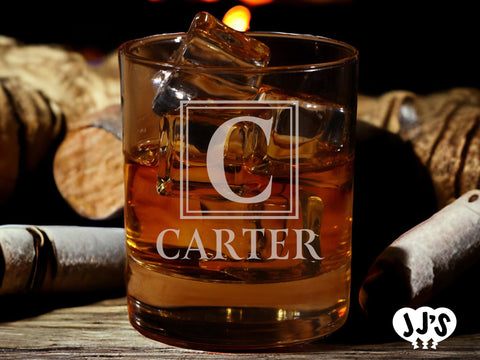 Carter Square Monogram Personalized Whiskey Glass - JJ's Party House