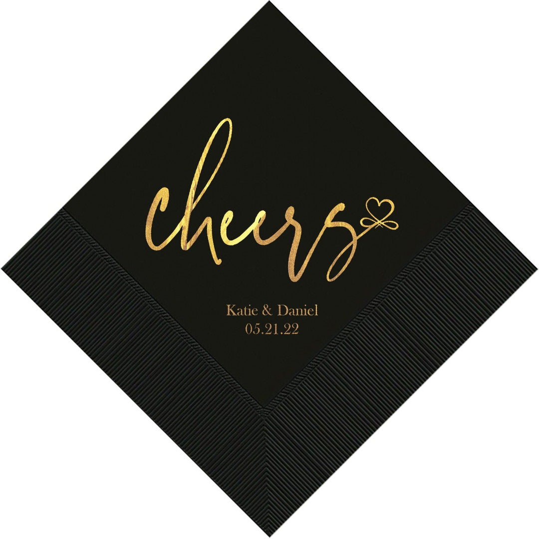 Cheers to Love Contemporary Wedding Engagement Cocktail Napkins Custom Printed for Bar, Cake Table, and Bridal Parties - JJ's Party House