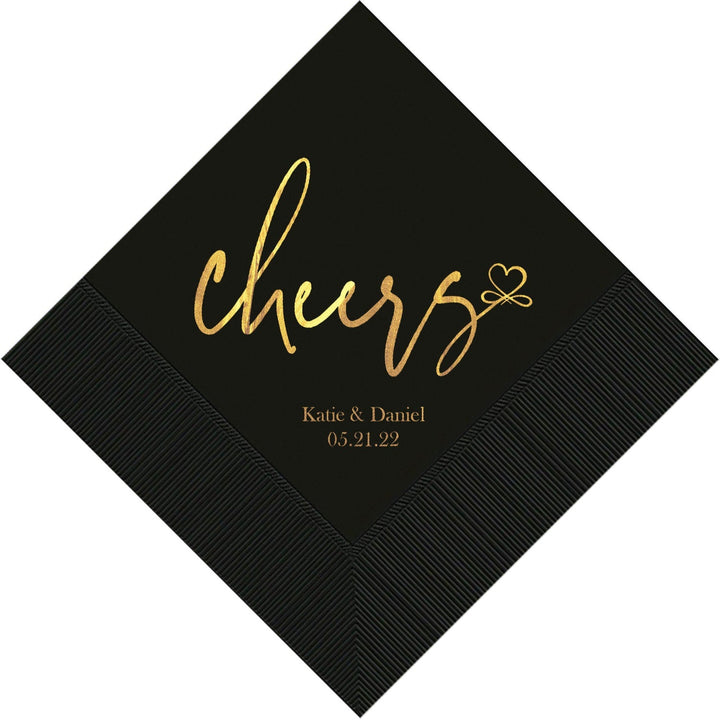 Cheers to Love Contemporary Wedding Engagement Cocktail Napkins Custom Printed for Bar, Cake Table, and Bridal Parties - JJ's Party House
