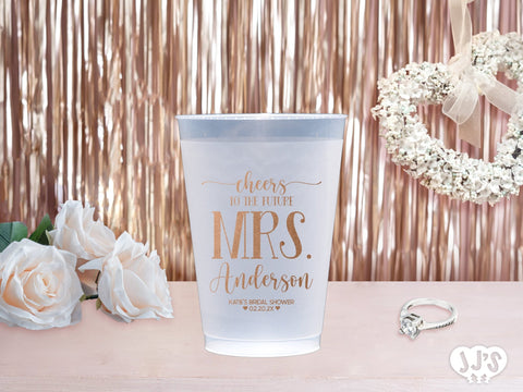 Cheers to the Future Mrs. Bridal Shower Personalized Frosted Plastic Cups - JJ's Party House
