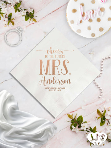 Cheers to the Future Mrs. Personalized Bridal Shower Party Napkins - JJ's Party House