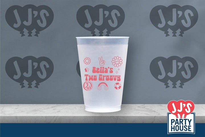 Custom Printed Two Groovy 60s Birthday Party Frosted Flex Shatterproof Cups (One Color Print Only) - JJ's Party House