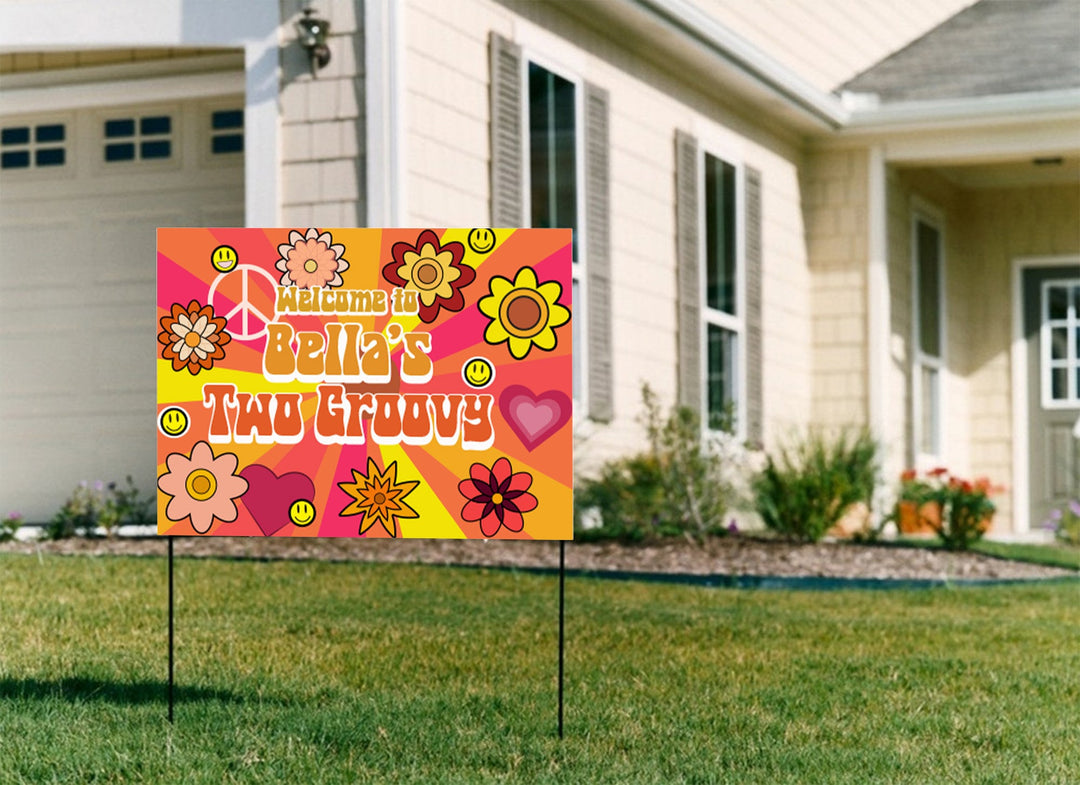 Custom Printed Two Groovy 60s Birthday Personalized Yard Sign for Birthday Party - JJ's Party House