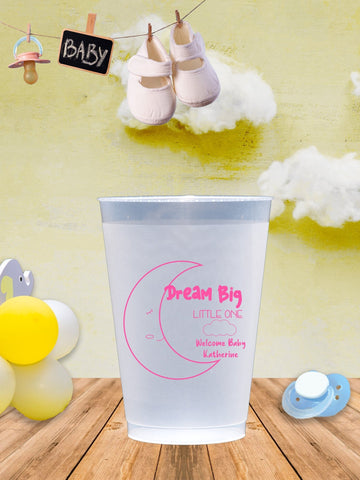 Dream Big Little One Baby Shower Plastic Frosted Flex Cups - JJ's Party House