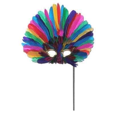 Feathered Mask w/Stick - JJ's Party House