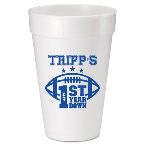 First Year Down 1st Birthday Football Custom Printed Foam Cups - JJ's Party House
