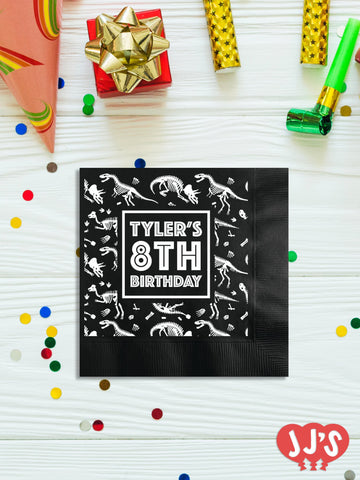 Fossil Fun Personalized Dinosaur Birthday Napkins - JJ's Party House - Custom Frosted Cups and Napkins