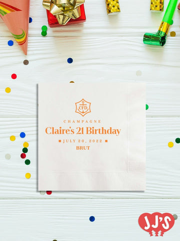 French Champagne Birthday Personalized Napkins - JJ's Party House