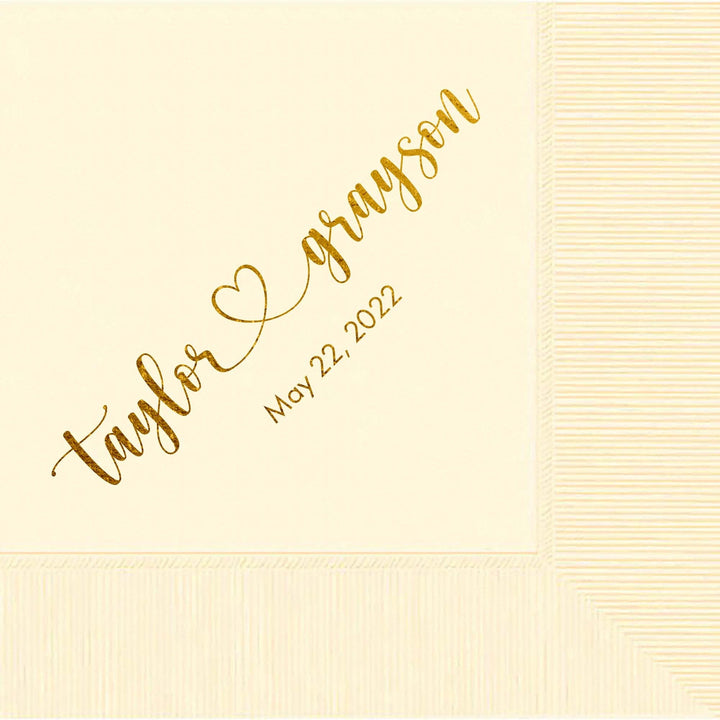 Fun Heart Script Personalized Wedding, Bridal Shower, Rehearsal Dinner Cocktail Napkins Custom Printed - JJ's Party House