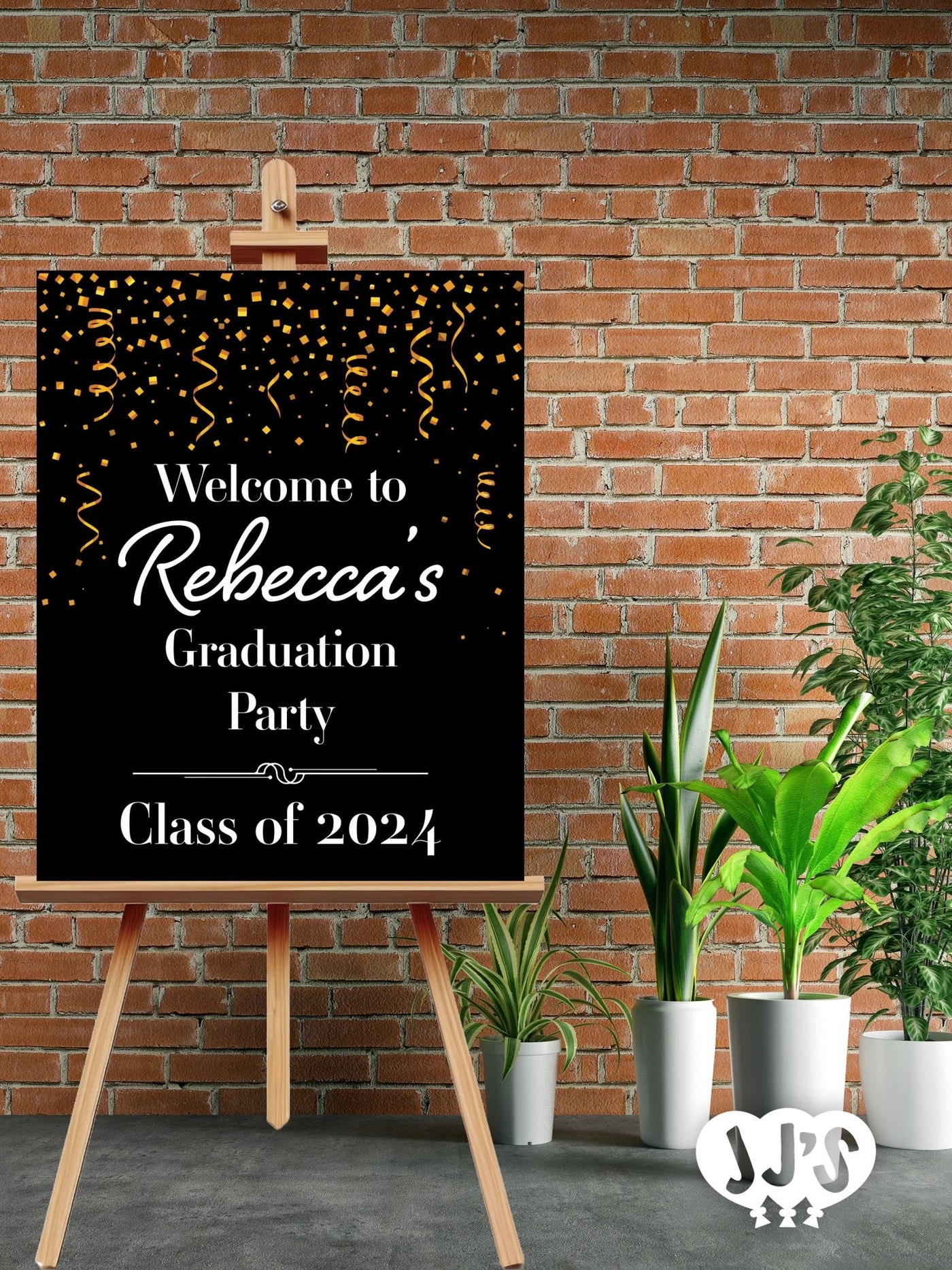 Gold Confetti Celebration Graduation Welecome Sign - JJ's Party House - Custom Frosted Cups and Napkins