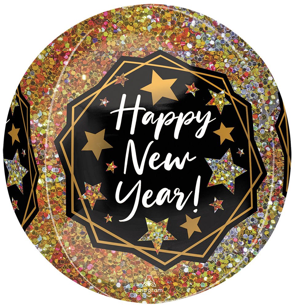 Happy New Year Gold Sparkle Orbz Balloon 16" - JJ's Party House