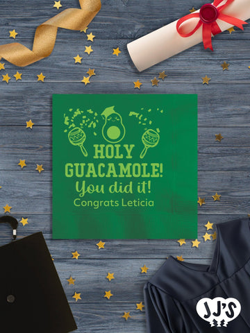 Holy Guacamole! You Did It! Personalized Graduation Napkins - JJ's Party House - Custom Frosted Cups and Napkins