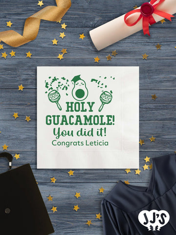 Holy Guacamole! You Did It! Personalized Graduation Napkins - JJ's Party House - Custom Frosted Cups and Napkins