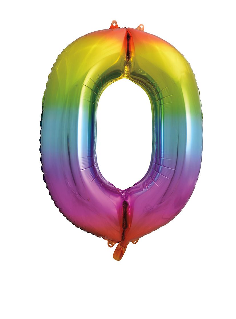 Jumbo Rainbow Number 0 Balloon 34" - JJ's Party House