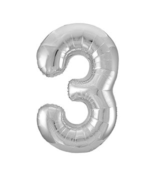 Jumbo Silver Number 3 Balloon 34" - JJ's Party House